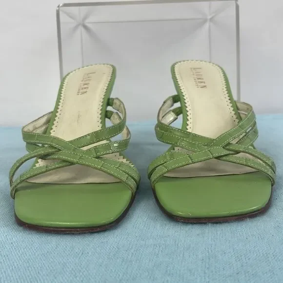 Ralph Lauren Green Strappy Wood Heels - Picture 4 of 8